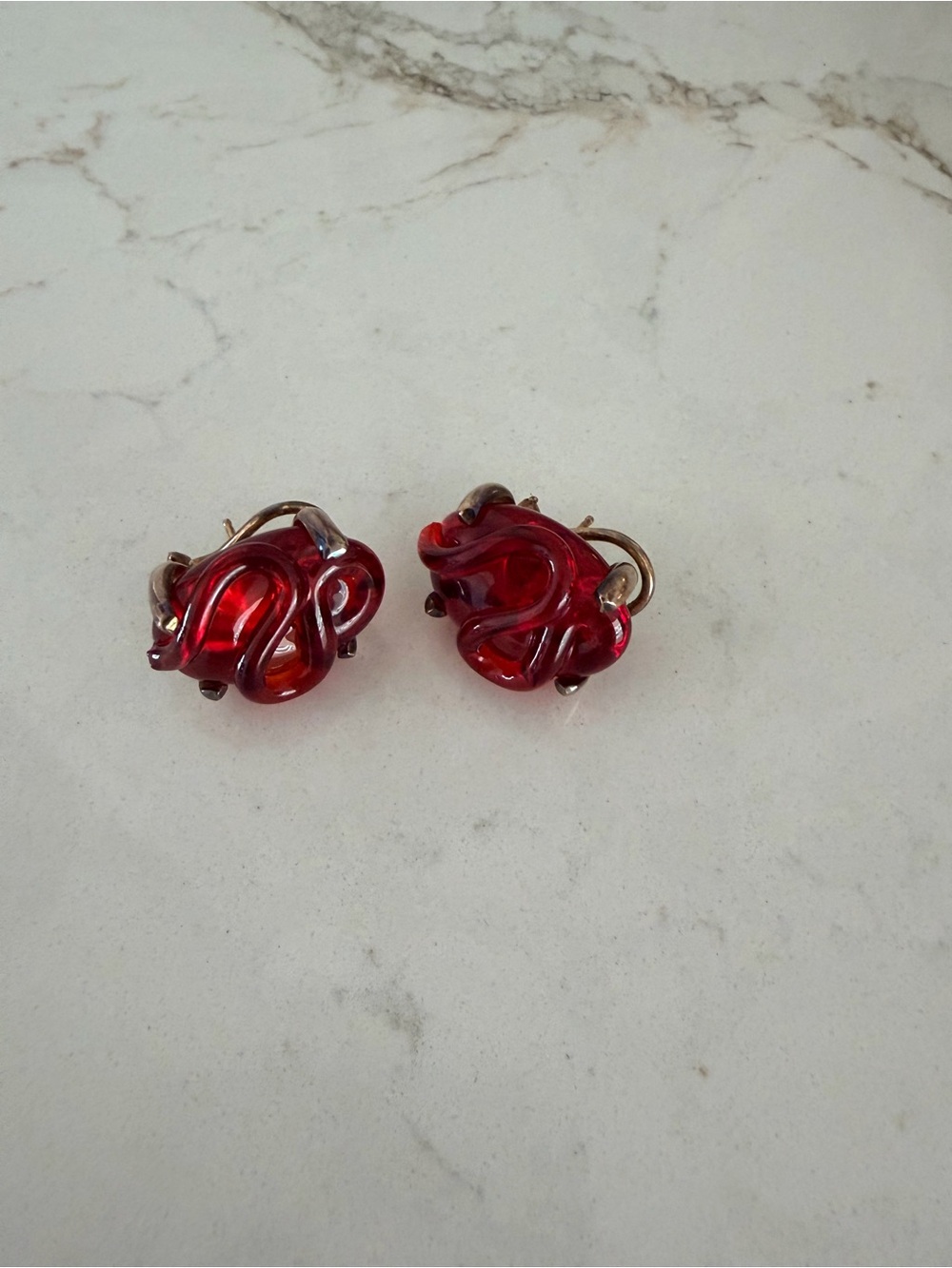 Mariquita Masterson Red Glass Stud Earrings Gold Vermeil